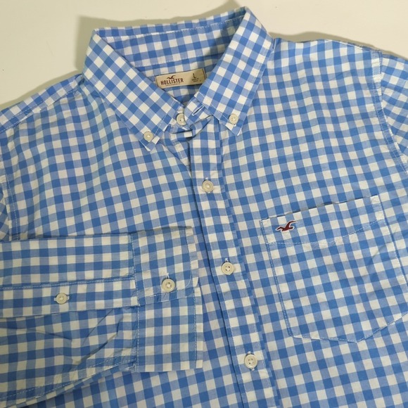 Hollister Other - Hollister Men's Long Sleeve Button‎ Down Gingham Check Shirt Large Blue Y2K